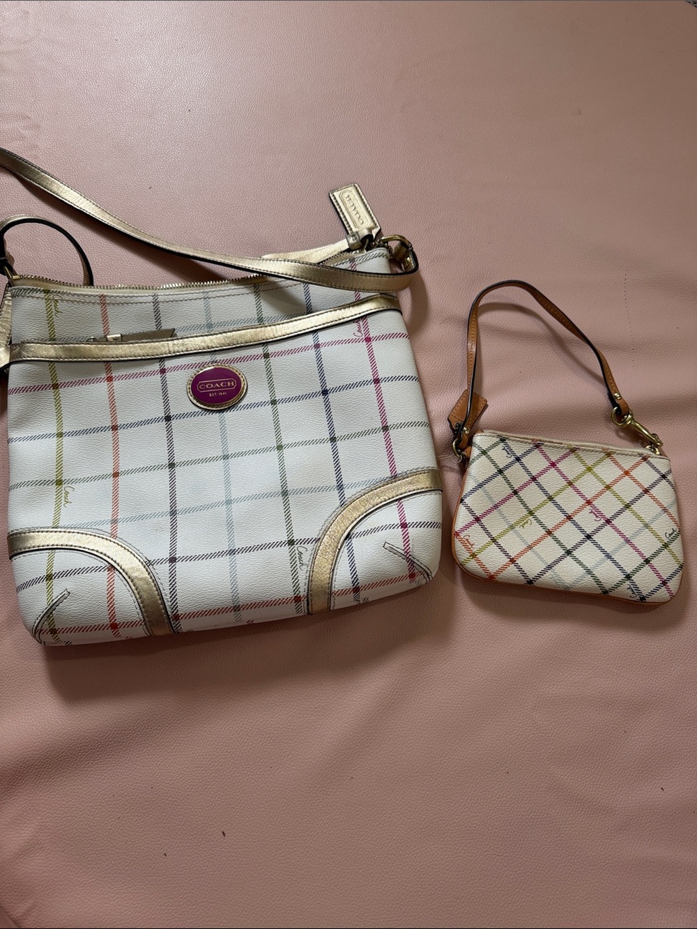 Coach Peyton Tattersall Shoulder Bag Adjustable Strap with Wristlet